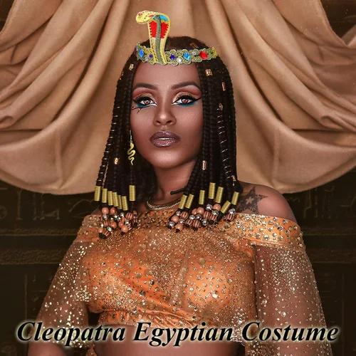 Vista 4 de RechicGu Juego de 25 piezas de accesorios de disfraz de Cleopatra egipcia, tocado de serpiente, aretes de brazo dorado para cosplay