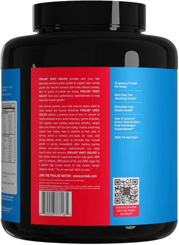 Vista 5 de ProLab Whey Aislado 5LB, 0.81 oz Proteína y BCAA, Músculo (Helado de Vainilla)