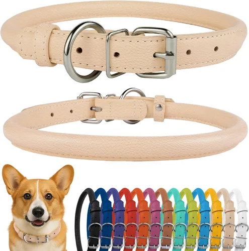 Vista 55 de CollarDirect - Collar de cuero enrollado para perro, collar redondo acolchado suave para cachorro, collar de cuero auténtico hecho a mano