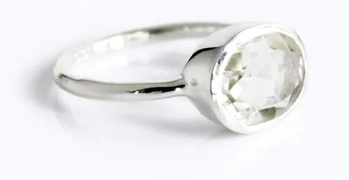 Vista 54 de Oval Birthstone Ring Bezel Set in Vermeil Gold, Sterling Silver, or Rose Gold, Stacking Birthstone Ring [rOMB]