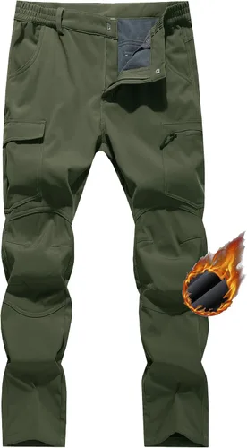 Vista 8 de LINLANG EN Pantalones de senderismo impermeables con forro polar para mujer, aislados, softshell, cálidos, para invierno y esquí