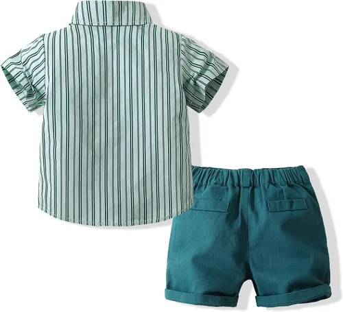 Vista 2 de Kimocat Conjunto de ropa casual de verano para niño, traje hawaiano, camiseta de manga corta, camiseta de manga corta+trajes cortos