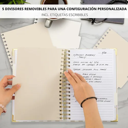 Vista 4 de Cuaderno en Espiral Grueso y Estético Con Pestañas - Diario Premium Para Mujeres Tamaño B5 - Cuaderno de Notas Rayado Para Universidad Con 300