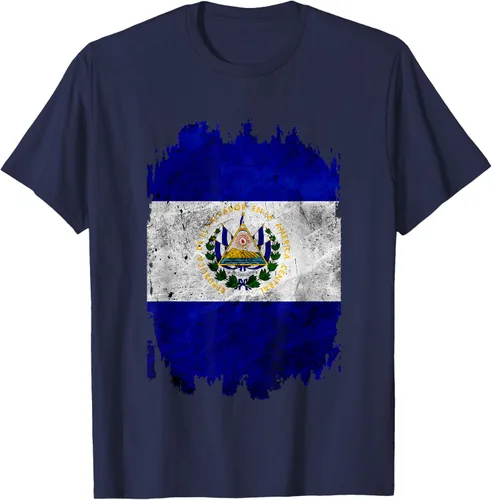 Vista 26 de Camiseta con bandera de El Salvador de El Salvador con diseño de bandera de El Salvador, Negro, S