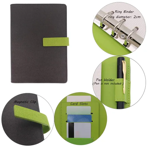 Vista 21 de HXRTANGS A5 Refillable Notebook, Ring Binder Journal Personal Organizer with Lined Paper + Planner Stickers + Subject Dividers + Index Tabs +
