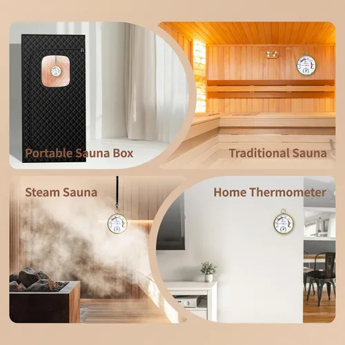 Vista 6 de Termómetro de sauna Fahrenheit e higrómetro, cordón mejorado montado para caja de sauna de vapor portátil, ideal