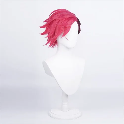 Vista 4 de SKYBEAUTY Vi - Pelucas de cosplay para League of Legends, pelucas cortas y esponjosas de color rojo con punta para hombres, peluca de fiesta
