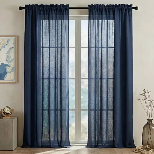 Vista 82 de Mrs.Naturall - Cortinas transparentes con bolsillo para barra de 36x63 pulgadas de lino mezclado negro