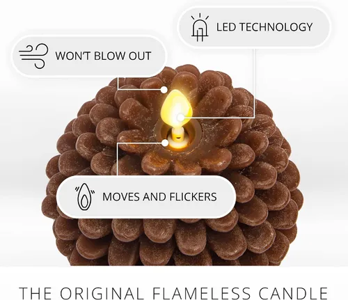 Vista 2 de Luminara Pinecone - Velas sin llama, con acabado marrón tiza, figuras de piña, velas LED de cera real sin perfume, funcionan
