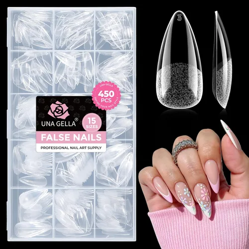 Vista 26 de UNA GELLA Puntas de uñas cortas de almendra, 450 puntas de uñas acrílicas