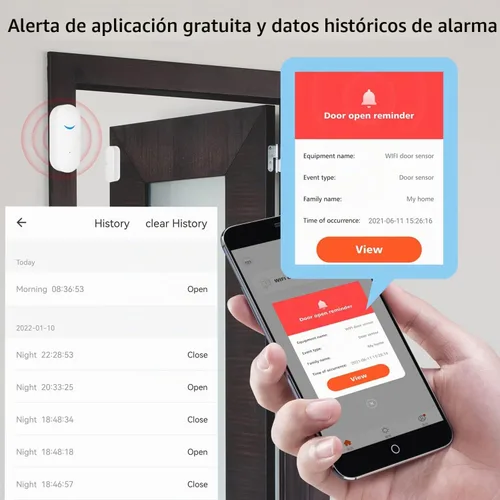 Vista 4 de Tuya Sensor de puerta WiFi: alarma de seguridad inalámbrica, compatible con Alexa, Google Home, Siri, sensor de puerta inteligente para seguridad
