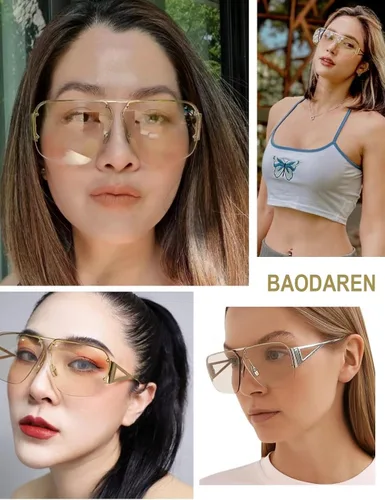 Vista 2 de BAODAREN Gafas de sol estilo aviador retro de moda para hombre y mujer, cuadrados, grandes, de metal, sin montura BS9000