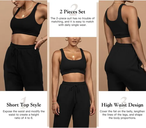 Vista 5 de BangJiaju Conjunto de 2 piezas de entrenamiento para mujer sin costuras acanaladas camisetas sin mangas leggings de cintura alta pantalones cortos