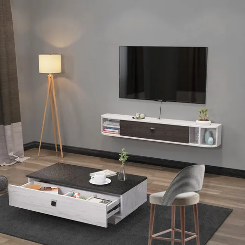 Vista 7 de Pmnianhua Soporte flotante para TV, 63 pulgadas, consola de TV flotante moderna, mueble de TV montado en la pared, centro de entretenimiento