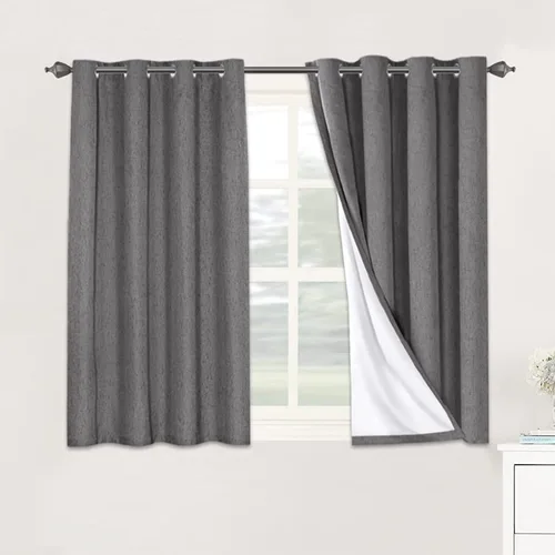 Vista 149 de H.VERSAILTEX Cortinas 100% opacas con aislamiento térmico, texturizadas, de lino, con bloqueo completo de calor y luz, para sala de estar y Negro