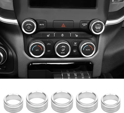Vista 10 de RAZPOY Consola central de aire acondicionado de CA interruptor de radio, anillo de decoración interior accesorios para Dodge RAM 2018-2022, aleación