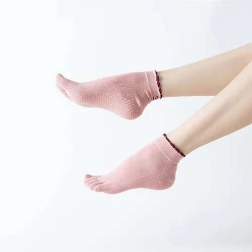 Vista 45 de Calcetines de yoga con dedos de pilates con empuñaduras para mujer, antideslizantes, acolchados, florales, calcetines tobilleros para baile de ballet