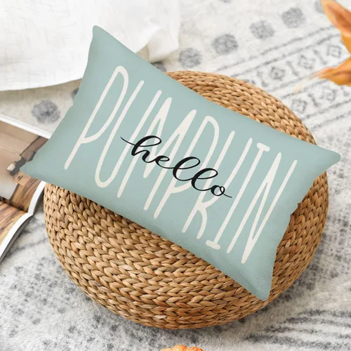 Vista 2 de Fukeen Hello Pumpkin - Fundas de almohada lumbar de 12 x 20 pulgadas con saludo de temporada, calabazas de otoño, decoración de granja, fundas