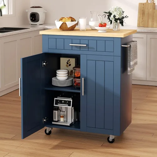 Vista 21 de Shintenchi - Carrito de isla de cocina con almacenamiento, mesa rodante Negro-22 pulgadas