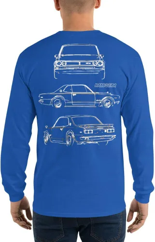 Vista 2 de 1971 Datsun Skyline GTX Hakosuka GT-R JDM Camisa de manga larga Negro