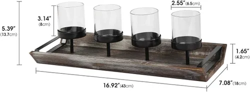 Vista 7 de J JACKCUBE DESIGN MK538A - Soporte de vela votivo para decoración de mesa, 4 vasos votivos de vidrio sobre base de madera rústica, bandeja