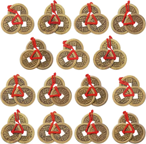 Vista 7 de Boao Monedas china de la fortuna Feng Shui I Ching Monedas de buena suerte tradicionales de latón, Adorno para el Año Nuevo con cadena roja