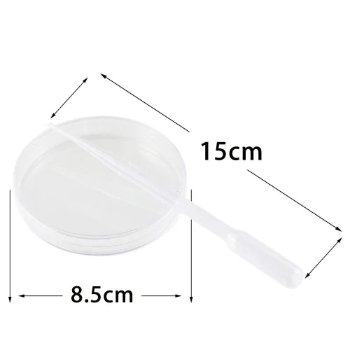 Vista 4 de MEETOOT 10 piezas de plástico desechables Petri Dish 3.543x0.591 in con 5 pipetas de transferencia de plástico grueso de 0.1 fl oz para proyectos