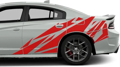 Vista 4 de Calcomanías de vinilo con gráficos laterales con patrón geométrico compatibles con Dodge Charger (negro)