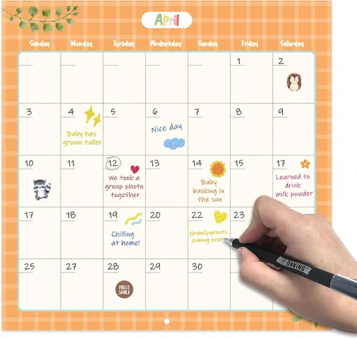 Vista 4 de Calendario del primer año del bebé con pegatinas de Bright Day - Rastreador del primer año - Libro de recuerdos del bebé para niñas para documentar