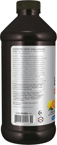 Vista 3 de NOW Sports Nutrition, L-carnitina líquida 1000 mg, altamente absorbente, cítricos, 16 onzas