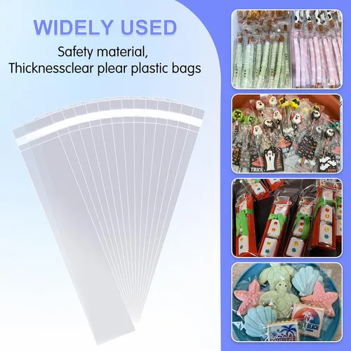 Vista 4 de Bolsas largas de celofán autoadhesivas de 1 x 8 pulgadas, 200 unidades transparentes para galletas y dulces, resellables, de plástico