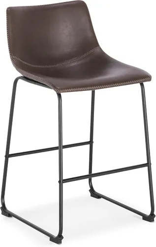 Vista 7 de POLY & BARK Brinley - Juego de 3 taburetes modernos sin brazos con respaldo suavemente curvado y patas de madera, color marrón, asiento de piel