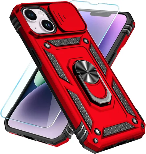 Vista 3 de SunStory Compatible con iPhone 13 Case/iPhone 14 Case con Protector de Pantalla HD y Cubierta de Cámara Deslizante y Soporte de Anillo Giratorio