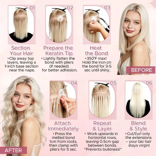 Vista 7 de SEGO Extensiones de cabello humano real con punta K, extensiones de cabello humano real, con punta en U, sin costuras, previamente adheridas