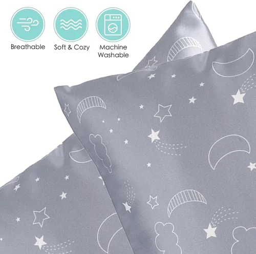 Vista 3 de Winmany Paquete de 2 fundas de almohada para niños pequeños, fundas de almohada de satén de seda de bebé de 19.3 x 14.2 in, fundas de almohada