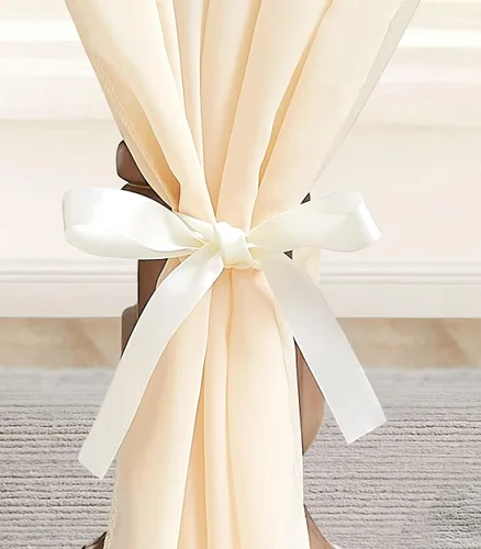 Vista 2 de WARM HOME DESIGNS Tela de gasa beige de 35 x 120 pulgadas. Utiliza material de gasa de lujo como camino de mesa, decoración de arco de boda, bufanda