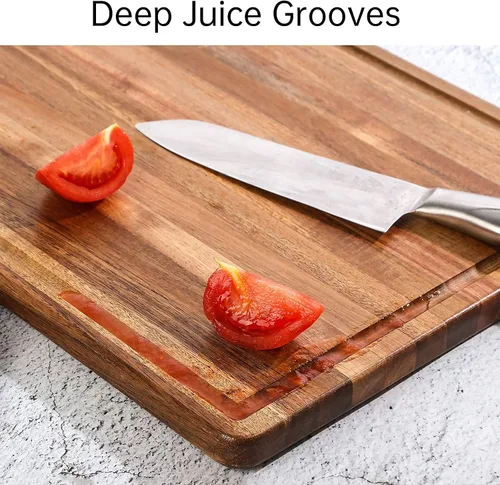 Vista 3 de Caperci Better Tabla de cortar grande de madera de acacia para cocina, tabla de cortar con ranura para jugo y agujero de mango para carne