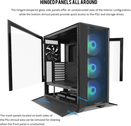 Vista 2 de Lian Li LANCOOL III E-ATX Caja de PC, Amplia Caja de Computadora para Juegos RGB con Puertas de Vidrio Templado Articuladas, Paneles de Malla Fina
