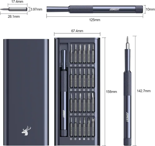 Vista 2 de JOREST Juego de destornilladores de precisión 25 en 1, mini kit de herramientas de reparación con Torx para Macbook, computadora, laptop, iPhone