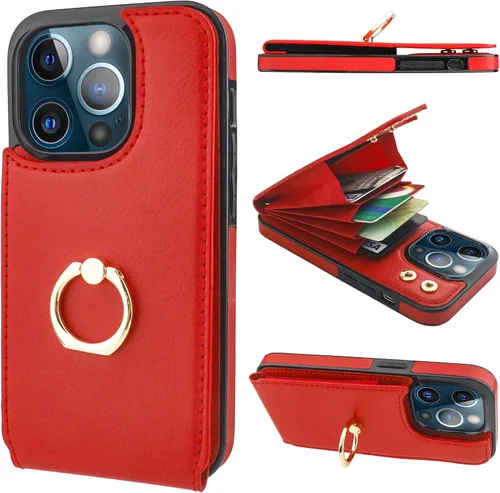 Vista 9 de Folosu Funda compatible con iPhone 13 Pro con soporte para tarjetas, rotación de 360°, soporte de anillo de dedo con función atril, protección RFID