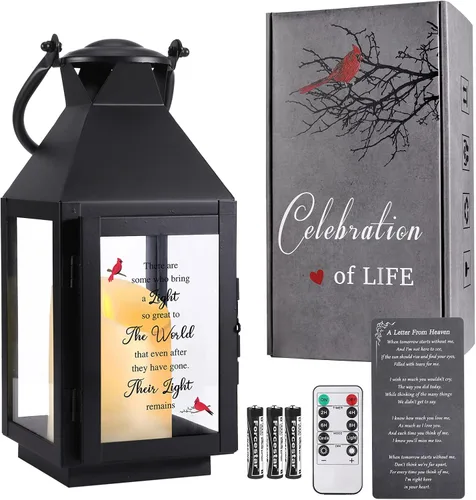 Vista 8 de Linterna conmemorativa con vela LED parpadeante y temporizador remoto, regalo de condolencias y duelo, recuerdo conmemorativo impreso UV