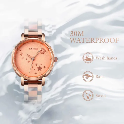 Vista 6 de SKMEI Reloj de mujer rectángulo oro rosa plata acero inoxidable impermeable cuarzo analógico, Classic, Oro