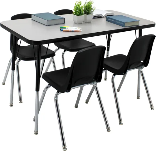 Vista 4 de FDP - Mesa rectangular para actividades escolares y de oficina (24 x 48 pulgadas), patas estándar con deslizadores giratorios, altura ajustable