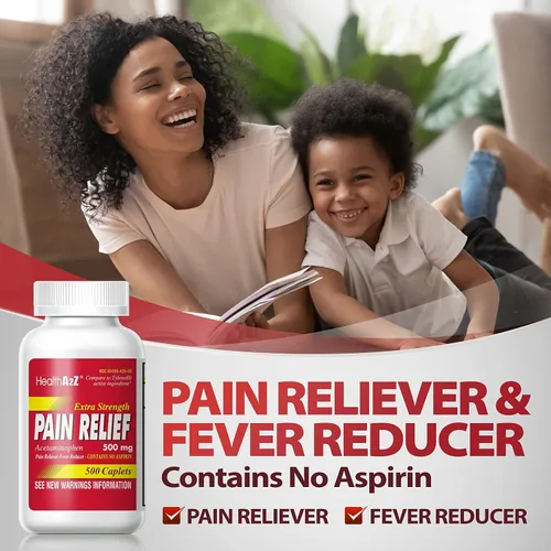 Vista 4 de HealthA2Z® Alivio del dolor extra fuerte Acetaminofeno 500 mg No contiene aspirina Reductor de fiebre Alivio del dolor
