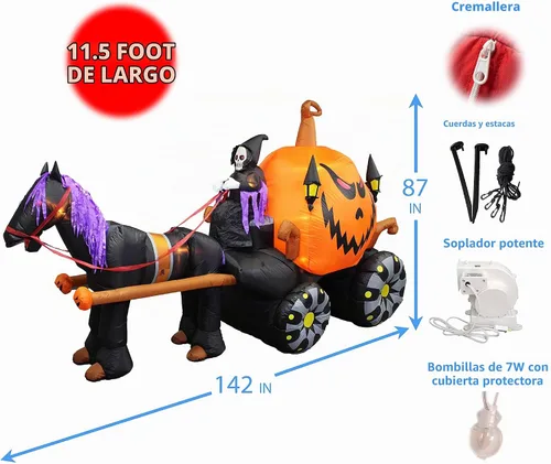 Vista 2 de Parca maneja carruaje de calabaza inflable largo de 11,5 pies