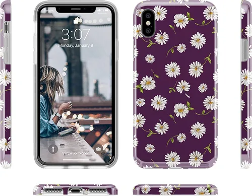 Vista 5 de Casely Funda para iPhone X/XS Daisy Daydream - Funda floral morado ciruela