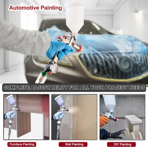 Vista 3 de R500 LVLP Pistola pulverizadora de 0.051 in con regulador de presión de aire y separador de aceite-agua, pistola de pintura automotriz