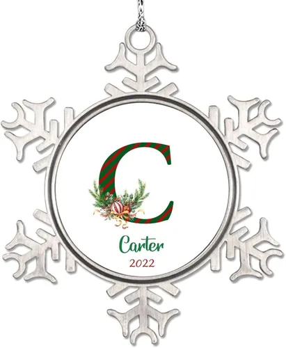Vista 9 de Monograma inicial letra A copo de nieve, adorno de bayas de pino de Navidad para decoración de árbol de Navidad, adornos de Navidad personalizados