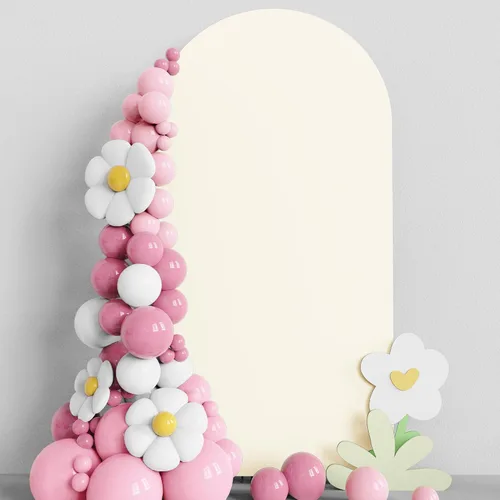 Vista 31 de Asee'm Cubierta de arco de boda de 6 pies, color beige, ajustada, cubierta de elastano ajustable de 2 caras, cubierta de fondo para decoración