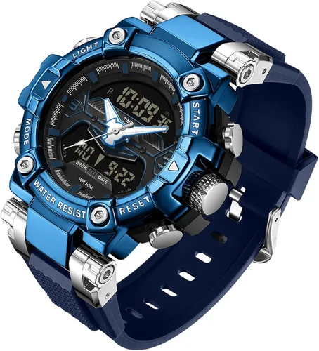 Vista 15 de findtime Relojes de diseñador genial para hombre, color azul, gran cara, relojes para hombres, electrónico único, deportivo, militar, audaz